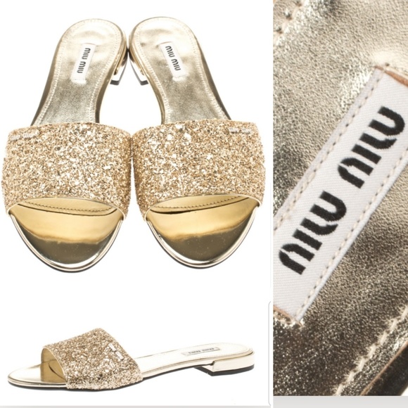 Miu Miu Shoes - Miu Miu Glitter Slides NWOT